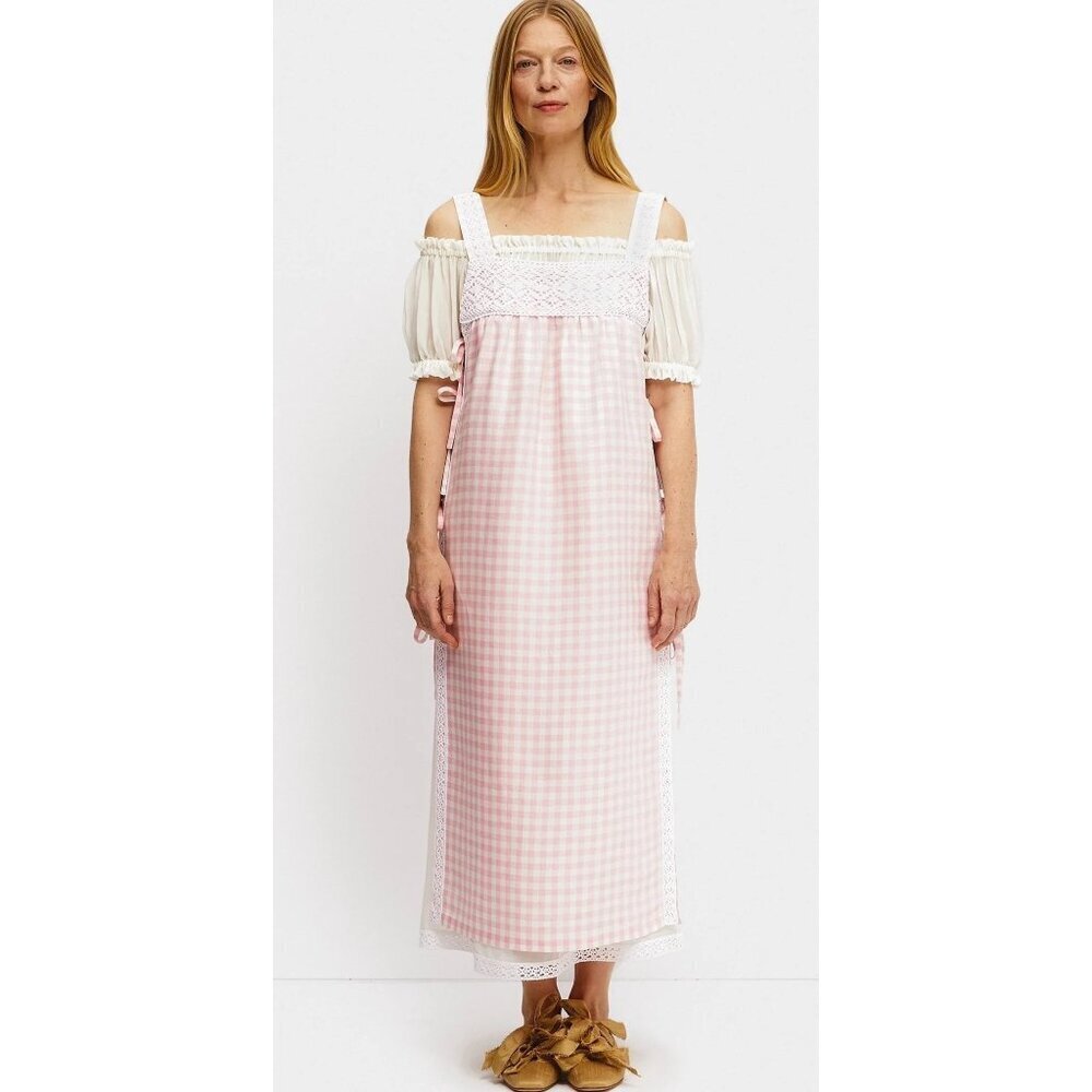 Sleeper Greta Layered Gingham Midi Dress Pink Vichy Womens Size Large